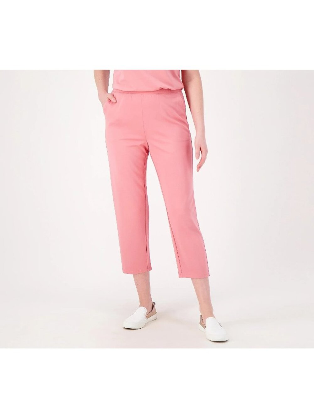 Denim and Co Double Knit Jersey Pet Straight Leg Crop Pants Womens XS Rose NEW